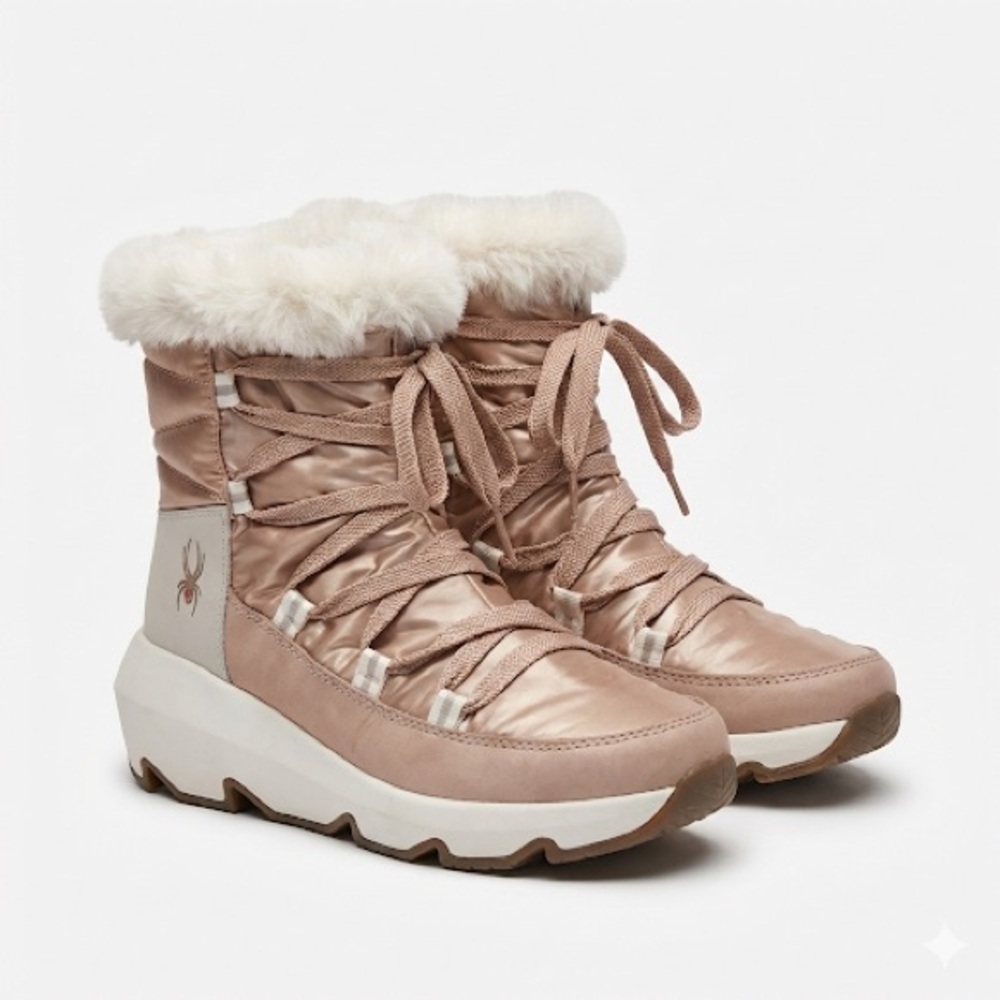 Spyder Women’s Après Ski Boots Faux Fur Lace Up Winter Pink 8.5